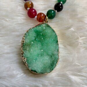 Eye Candy LA Natural Agate Bead and Drusy Gemstone Multicolored Necklace